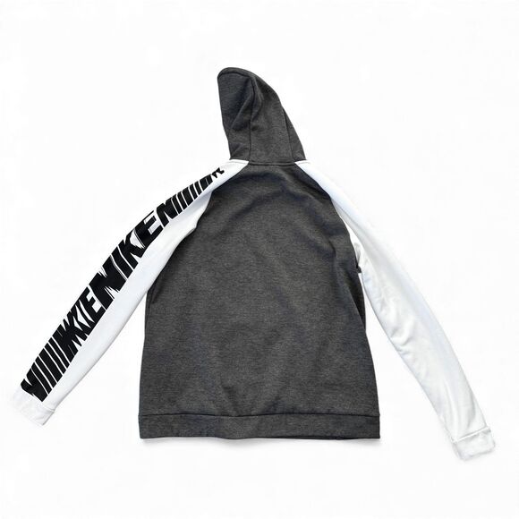 Nike Dri Fit Mens Hoodie Sweatshirt Size XL Gray White Spell out Logo High Neck - Picture 6 of 7